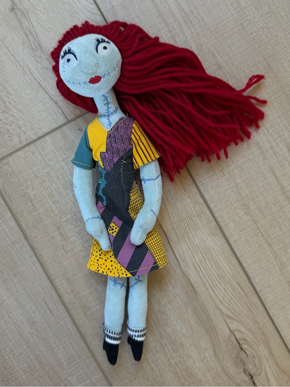 Disney Sally Plush Doll Nightmare Before Christmas Red Yarn Hair Patchwork Dress